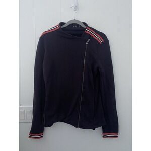 Saint + Sofia Rock & Roll Biker Jacket Navy Blue Red/White Racing Stripes Sz 8